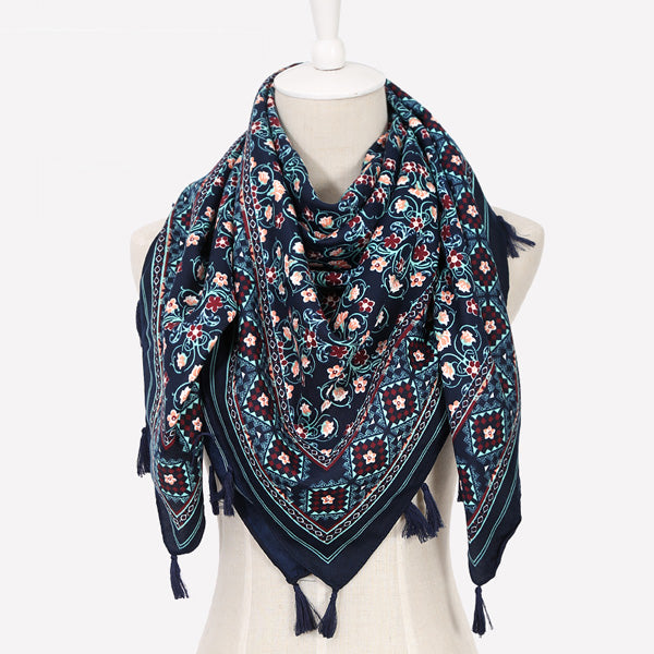 Geometric & Floral Print Square Shape Cashmere Scarves