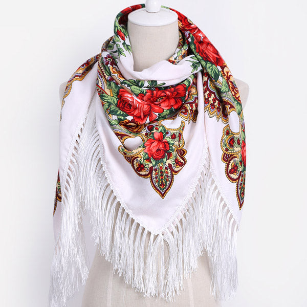 Geometric & Floral Print Square Shape Cashmere Scarves