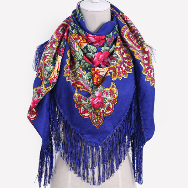 Geometric & Floral Print Square Shape Cashmere Scarves