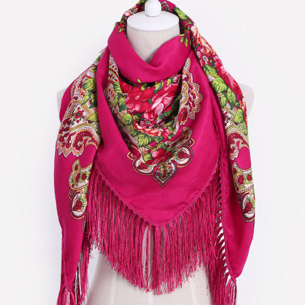 Geometric & Floral Print Square Shape Cashmere Scarves