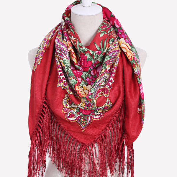 Geometric & Floral Print Square Shape Cashmere Scarves