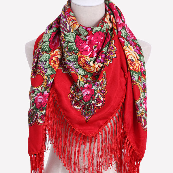 Geometric & Floral Print Square Shape Cashmere Scarves