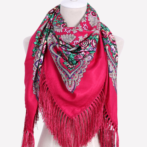 Geometric & Floral Print Square Shape Cashmere Scarves