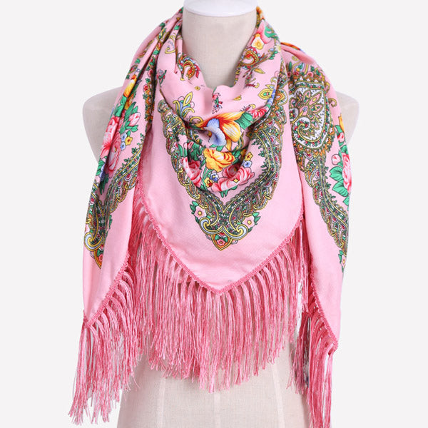 Geometric & Floral Print Square Shape Cashmere Scarves