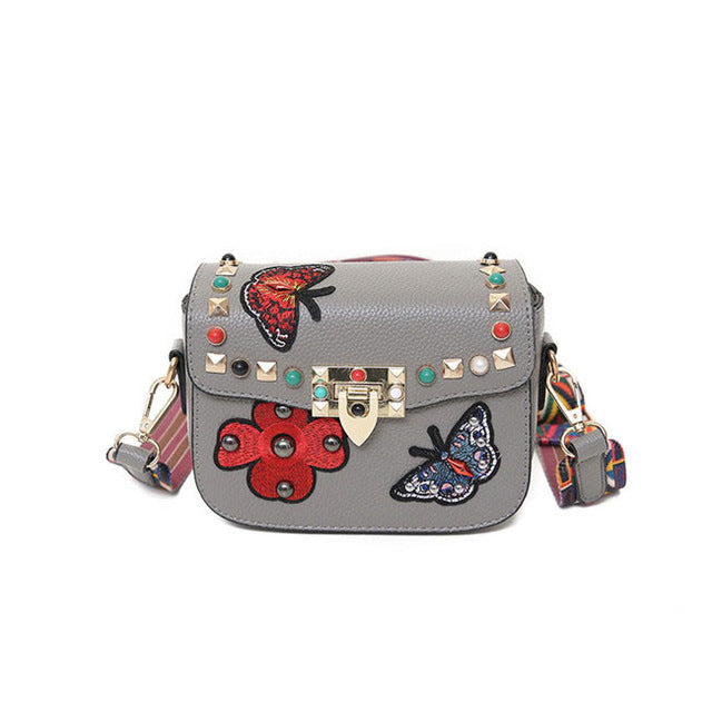 Butterfly Pattern Color Rivet & Strap Design High Quality Crossbody Bags