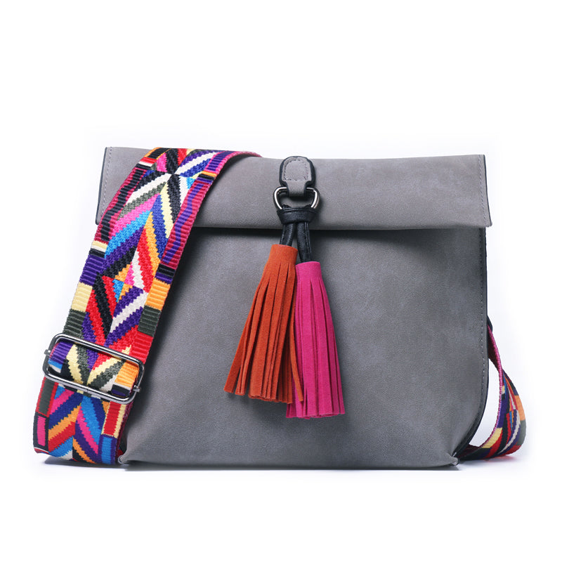 Color Strap And Tassel Designer bws Crossbody Bag