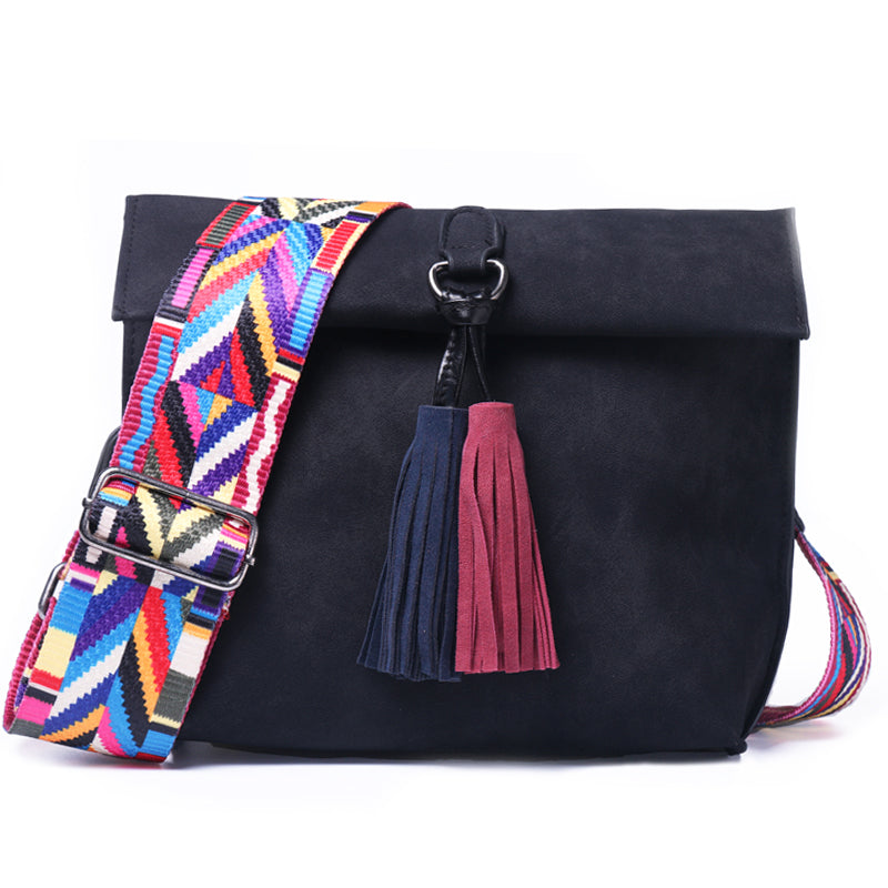 Color Strap And Tassel Designer bws Crossbody Bag