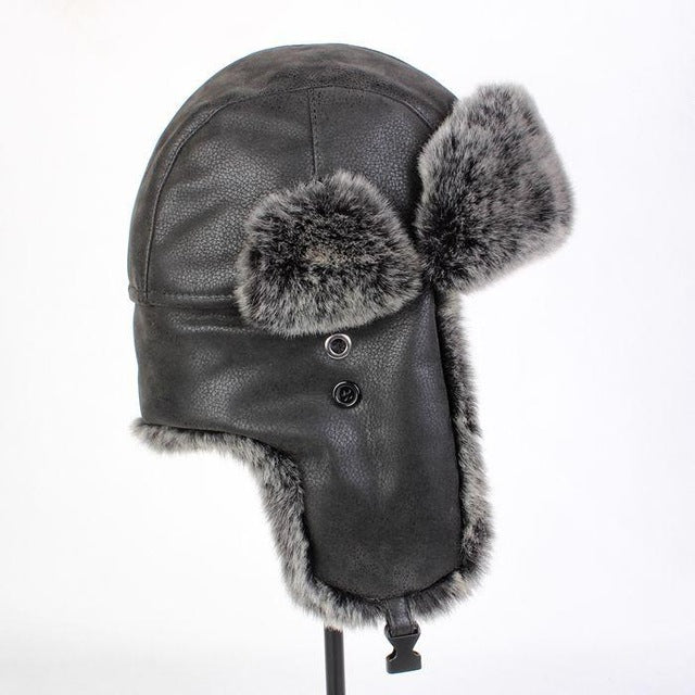 Casual PU Leather Fur Windproof Bomber Unisex Hats