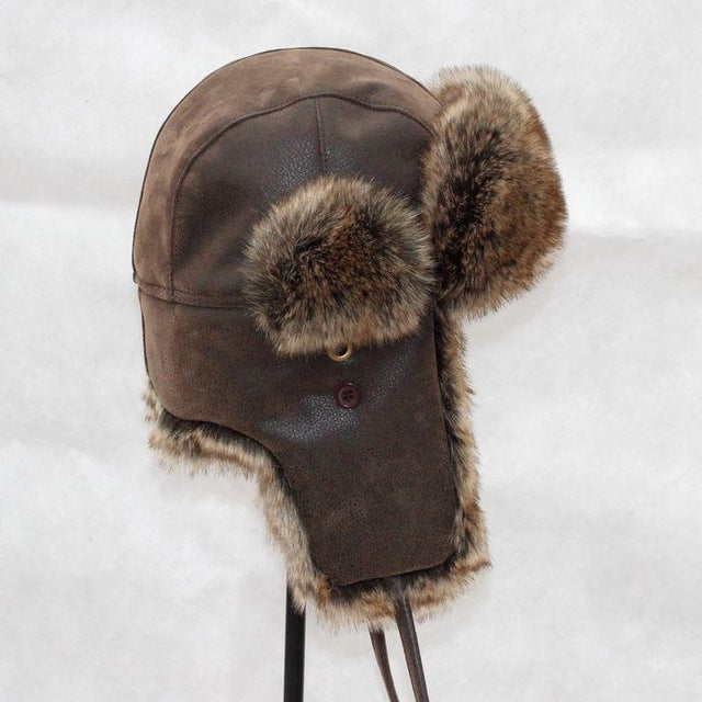 Casual PU Leather Fur Windproof Bomber Unisex Hats