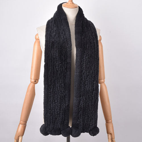 New Real & Natural Rabbit Fur With Pom Poms Unisex Scarves