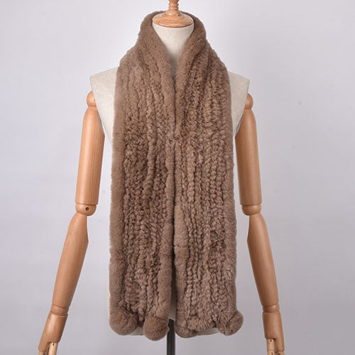 New Real & Natural Rabbit Fur With Pom Poms Unisex Scarves