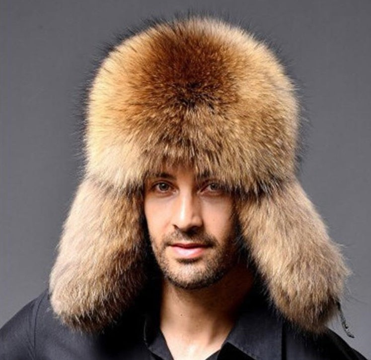 Genuine Leather Real Fur Winter Warm Thick Bomber Hats For Men