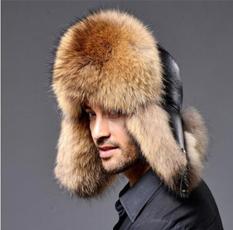 Genuine Leather Real Fur Winter Warm Thick Bomber Hats For Men