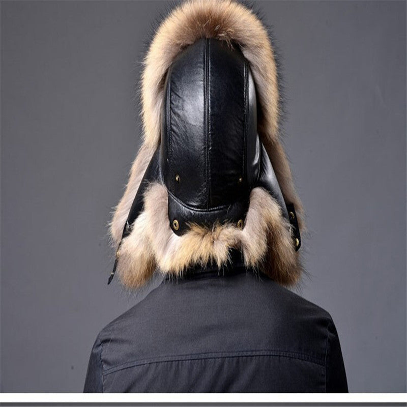 Genuine Leather Real Fur Winter Warm Thick Bomber Hats For Men