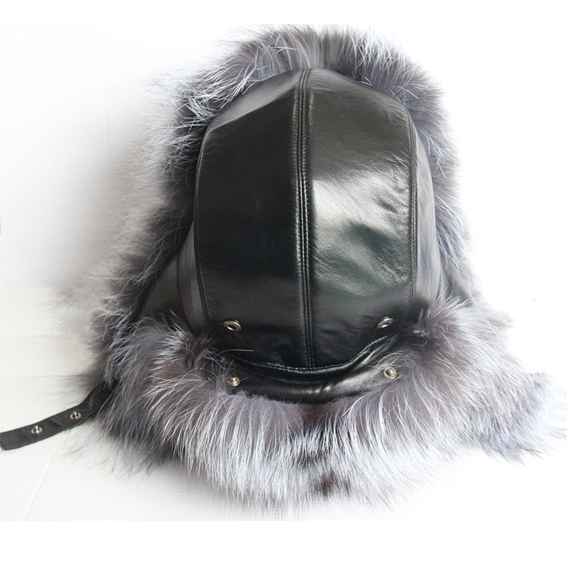 Genuine Leather Real Fur Winter Warm Thick Bomber Hats For Men