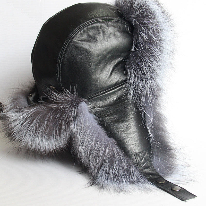 Genuine Leather Real Fur Winter Warm Thick Bomber Hats For Men