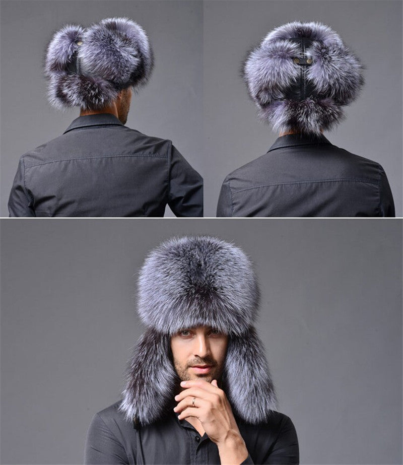 Genuine Leather Real Fur Winter Warm Thick Bomber Hats For Men