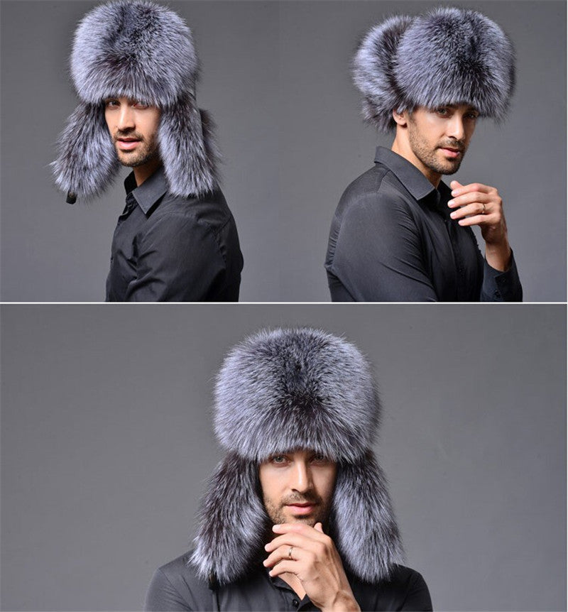 Genuine Leather Real Fur Winter Warm Thick Bomber Hats For Men