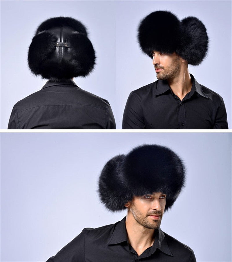 Genuine Leather Real Fur Winter Warm Thick Bomber Hats For Men