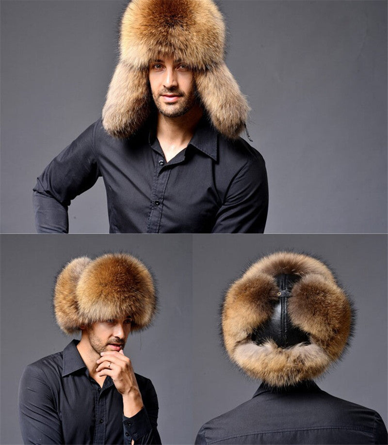 Genuine Leather Real Fur Winter Warm Thick Bomber Hats For Men