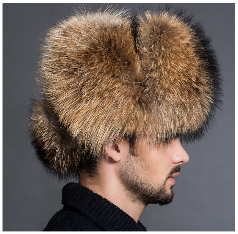 Genuine Leather Crown Raccoon Middle-Aged Real Fur Bomber Hats For Men