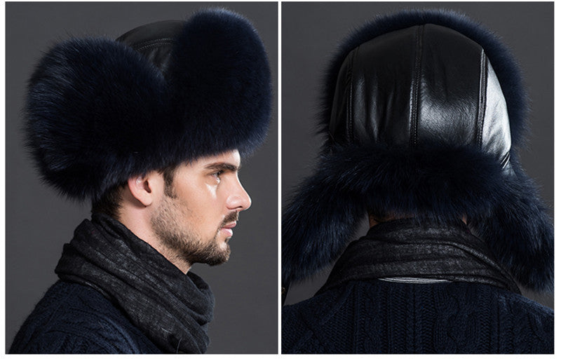 Genuine Leather Crown Raccoon Middle-Aged Real Fur Bomber Hats For Men