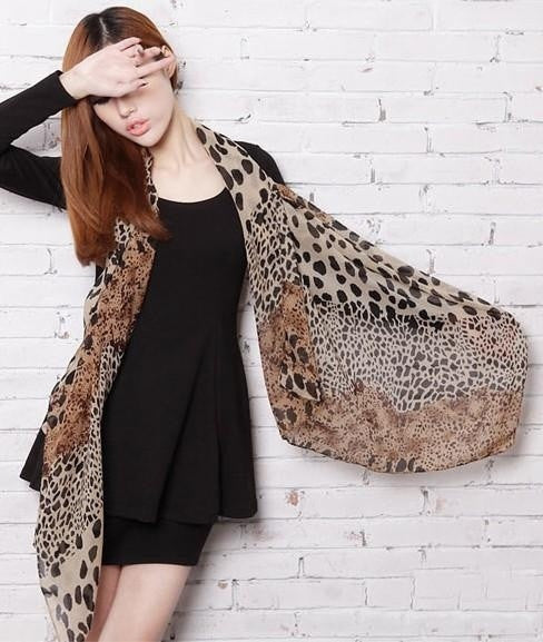 Noble Fashion Silk Leopard Chiffon Scarves For Women