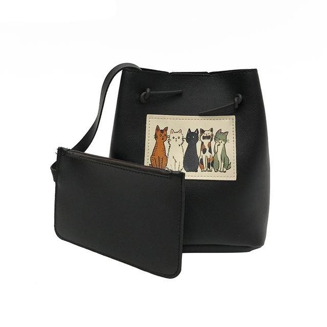 2 Pieces Cat Printed Crossbody Bag For Women With Vintage Satchel bws