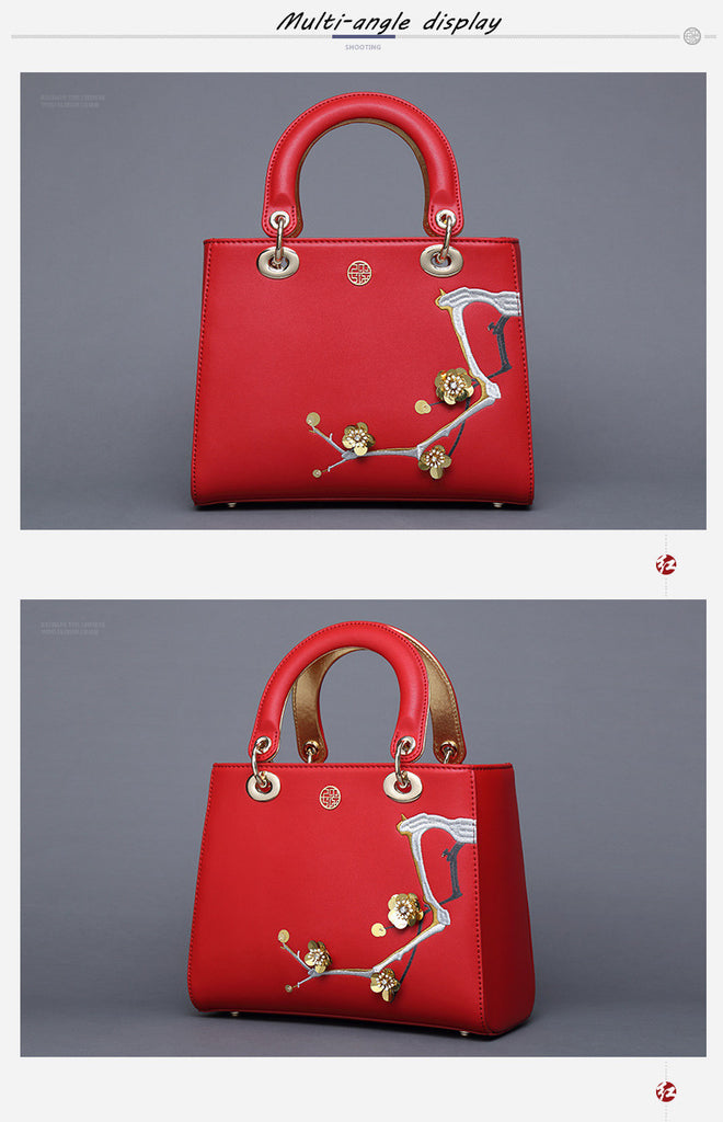 High Quality Versatile Embroidery Flowers Split Leather bws Handbags