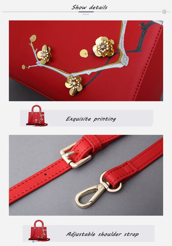 High Quality Versatile Embroidery Flowers Split Leather bws Handbags