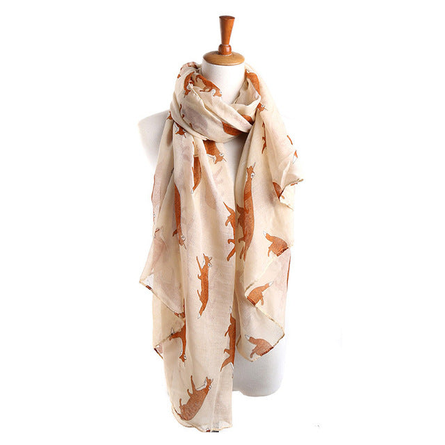 Winter Warm Soft & Elegant Fox Pattern Printed Large Scarves