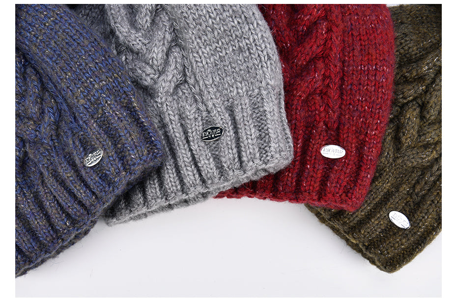 Thick Warm Double Layer Hats For Women With Fur Pompom Cashmere Beanies