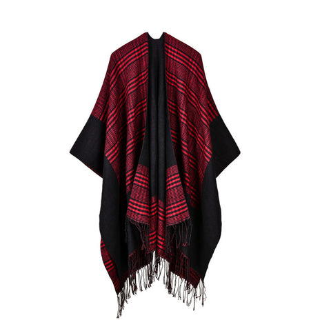 Plaid Tassel Open Stitch Scottish Design Scarves & Shawl Style Sweaters