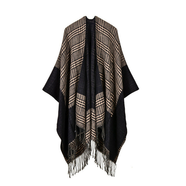 Plaid Tassel Open Stitch Scottish Design Scarves & Shawl Style Sweaters