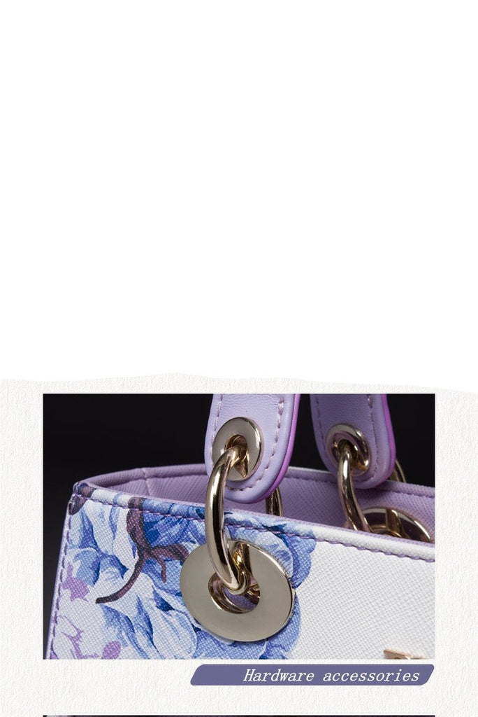 Designer Floral Pattern High Quality Split Leather Vintage Tote Women's Handbag
