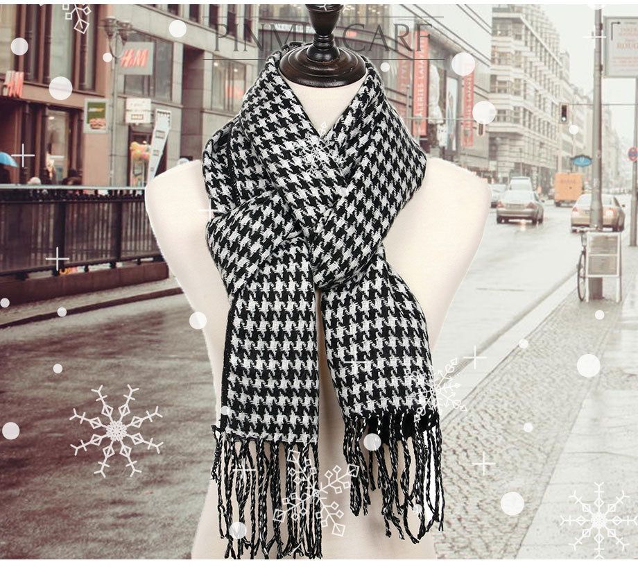 Classic Houndstooth Plaid Design Winter Cashmere Soft Scarves