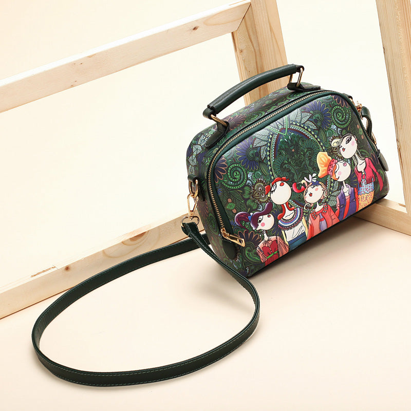 Printed Design Leather Women's Shoulder Bag Crossbody Handbag