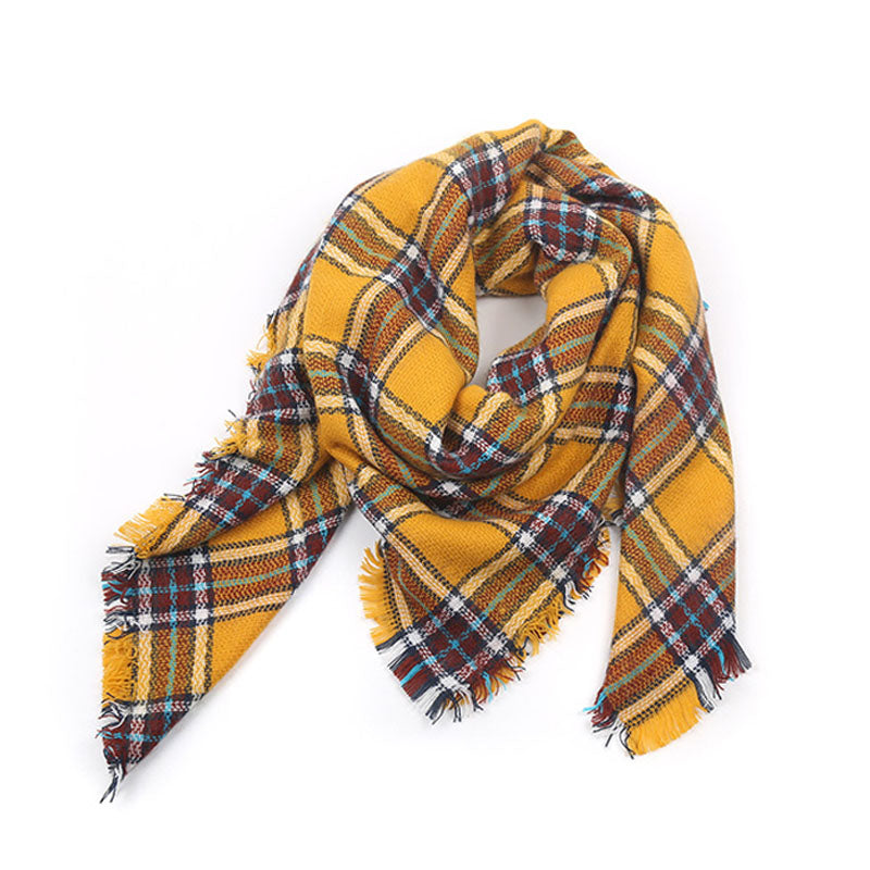 Square Yellow Plaid Warm In Winter Acrylic Fashion Scarves