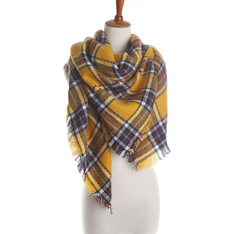 Square Yellow Plaid Warm In Winter Acrylic Fashion Scarves