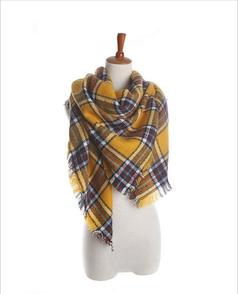 Square Yellow Plaid Warm In Winter Acrylic Fashion Scarves