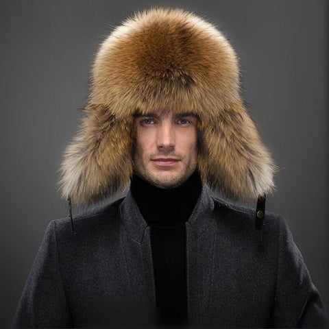 Genuine Leather Real Silver Fox Fur & Natural Raccoon Fur High Quality Hats For Men