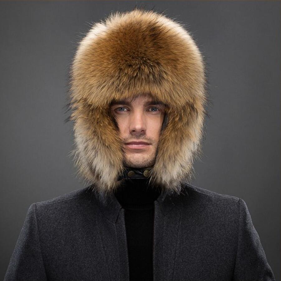 Genuine Leather Real Silver Fox Fur & Natural Raccoon Fur High Quality Hats For Men