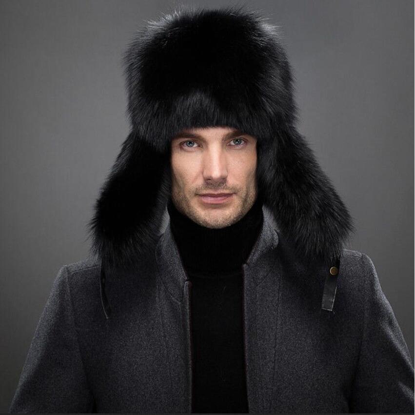 Genuine Leather Real Silver Fox Fur & Natural Raccoon Fur High Quality Hats For Men