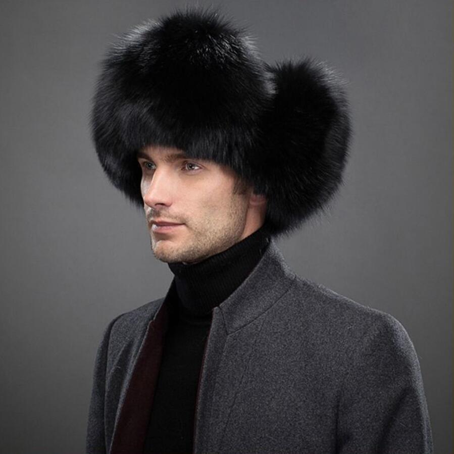 Genuine Leather Real Silver Fox Fur & Natural Raccoon Fur High Quality Hats For Men