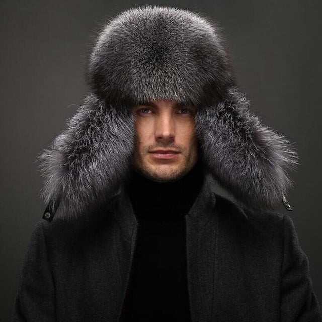 Genuine Leather Real Silver Fox Fur & Natural Raccoon Fur High Quality Hats For Men