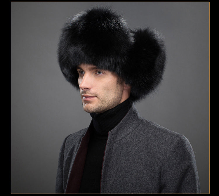 Genuine Leather Real Silver Fox Fur & Natural Raccoon Fur High Quality Hats For Men