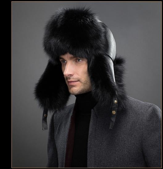 Genuine Leather Real Silver Fox Fur & Natural Raccoon Fur High Quality Hats For Men