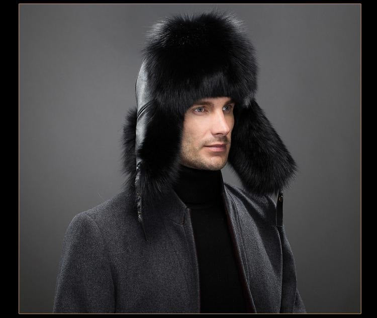 Genuine Leather Real Silver Fox Fur & Natural Raccoon Fur High Quality Hats For Men