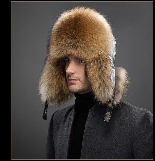 Genuine Leather Real Silver Fox Fur & Natural Raccoon Fur High Quality Hats For Men