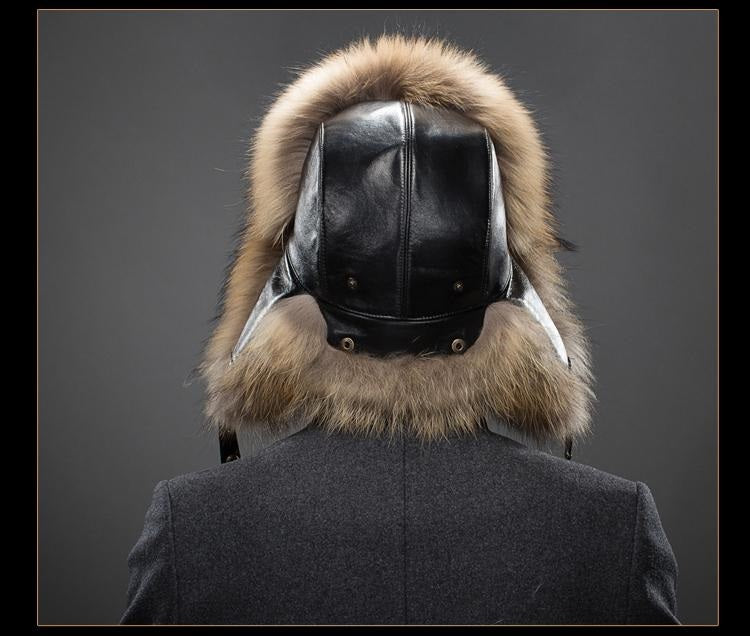 Genuine Leather Real Silver Fox Fur & Natural Raccoon Fur High Quality Hats For Men